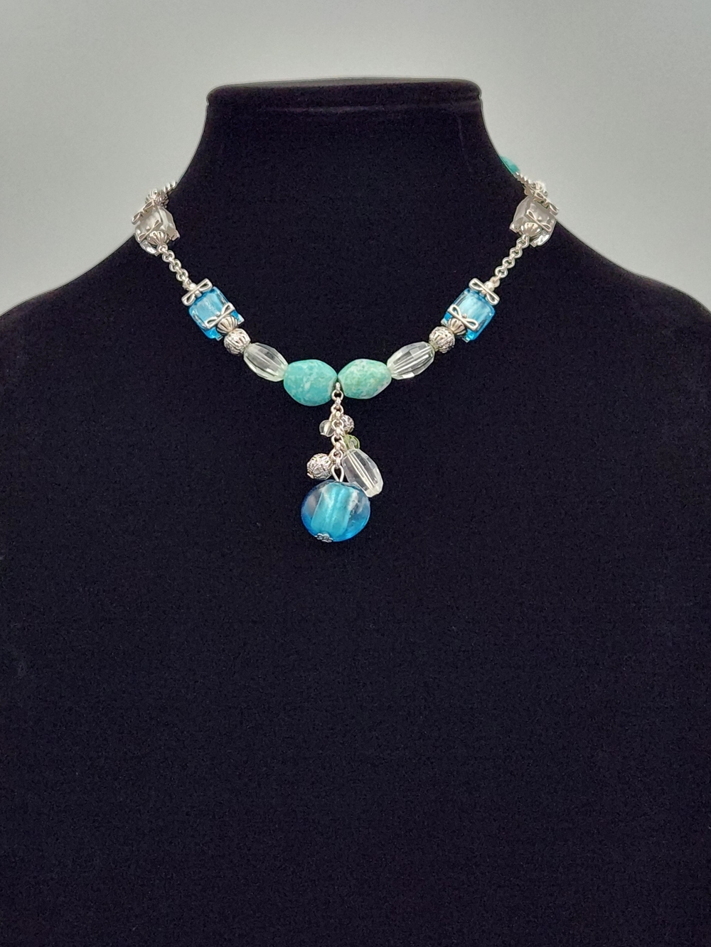 Turquoise & Blue Beaded Pendant Necklace - Women Jewelry